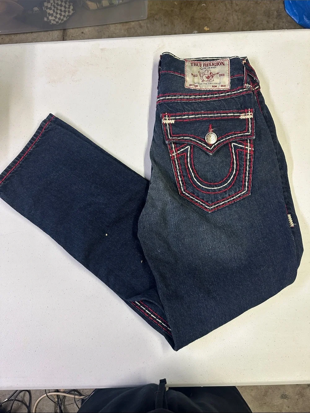 True Religion Bobby Relaxed BaggyMen’s Slim Jeans - Dark Blue with Red Stitching